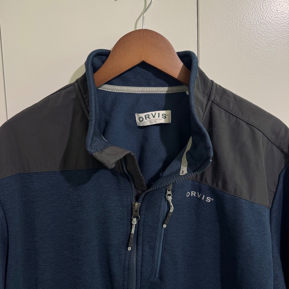 Orvis Classic Collection Mens XL Full Zip Waffle Knit Fleece Jacket Navy Blue